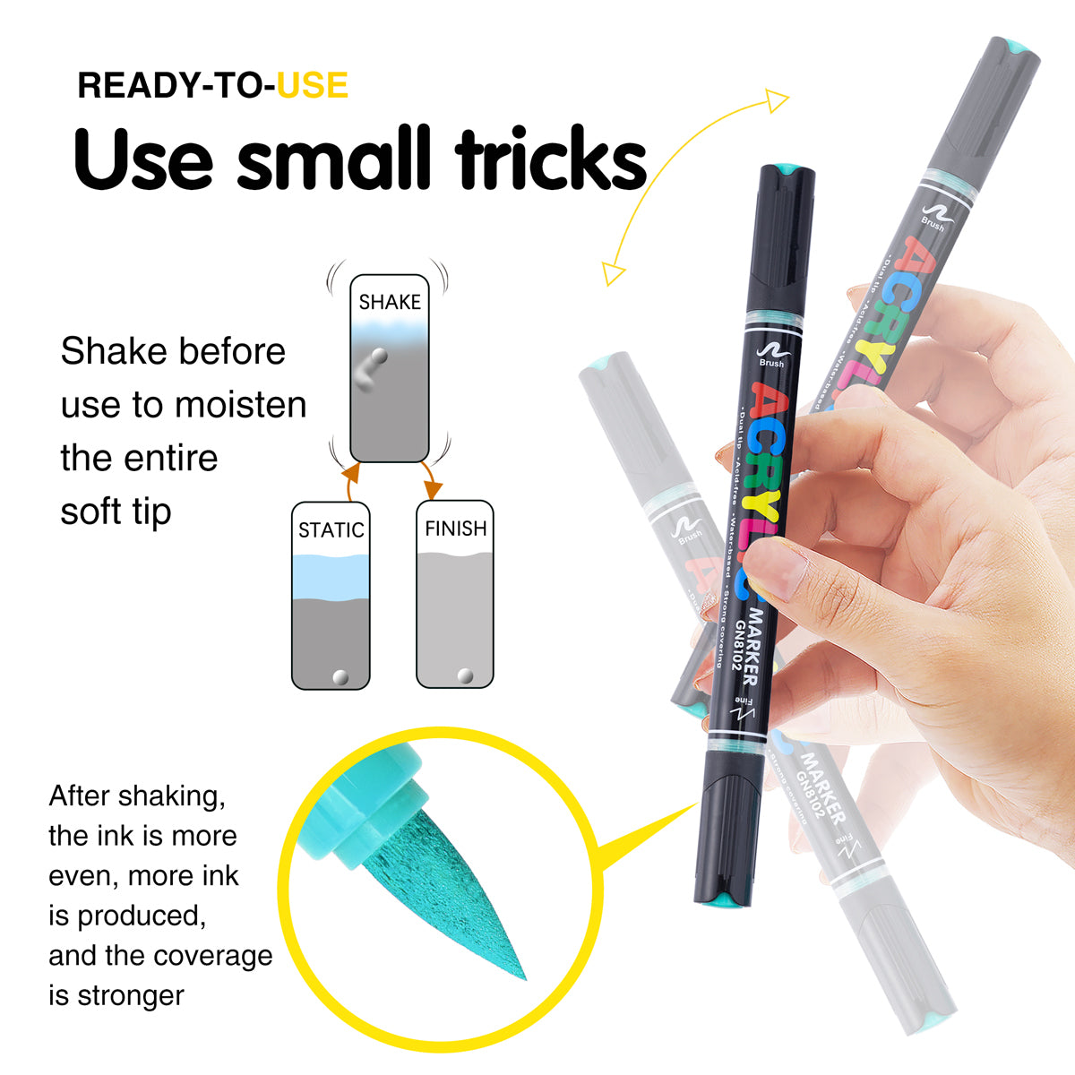Secouer le feutre avant la première utilisation